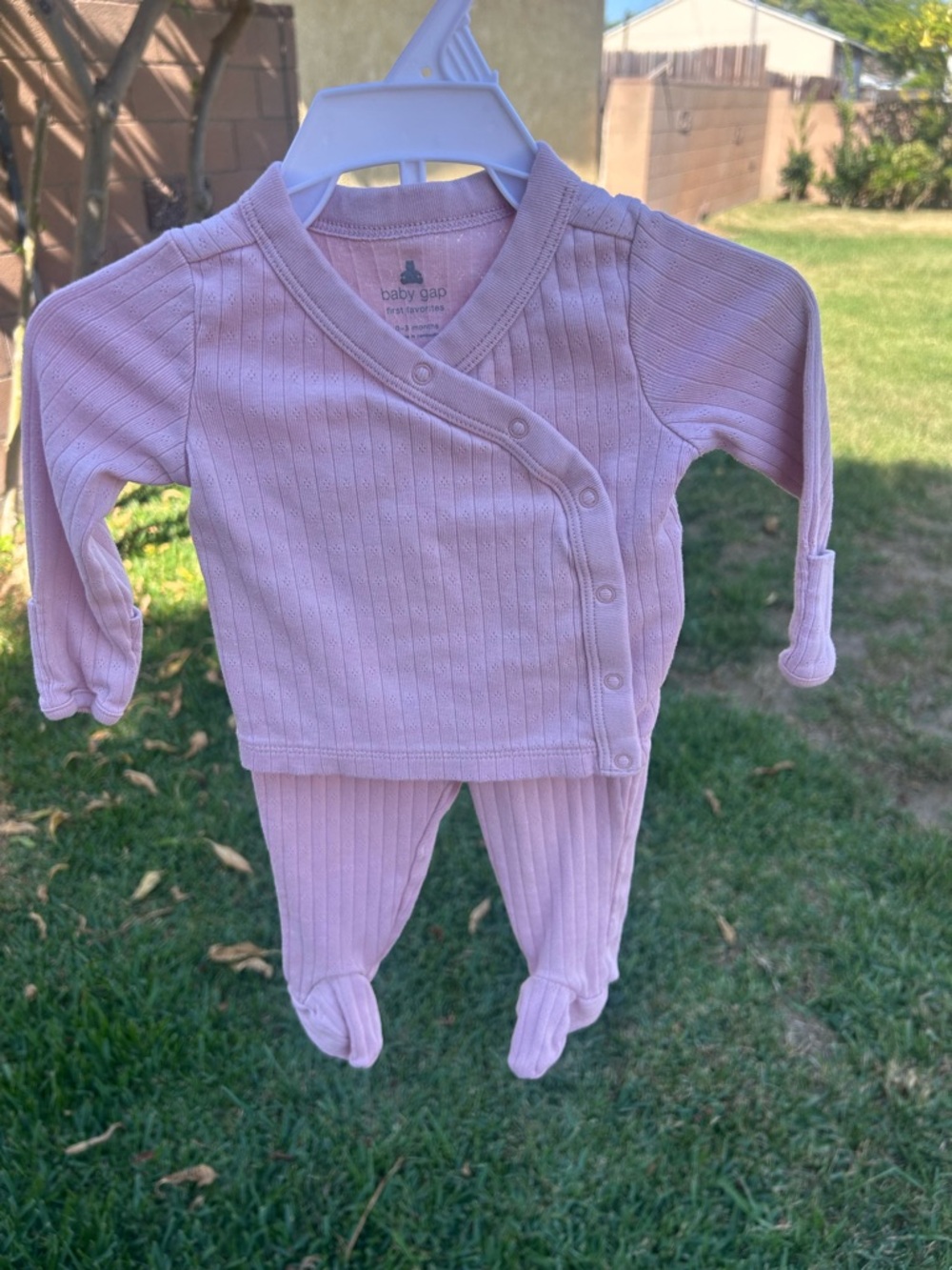 GAP Light Pink Ribbed Baby Two-Piece Footie Set